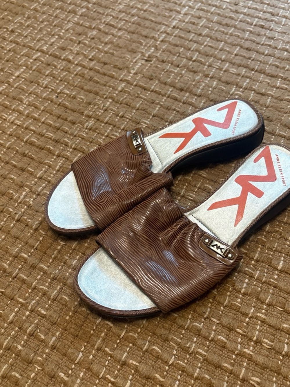 Anne Klein Brown Ruched Slide Mules